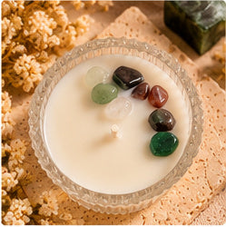 Bovenaanzicht van de mini kristalkaars met groene aventurijn uit de set